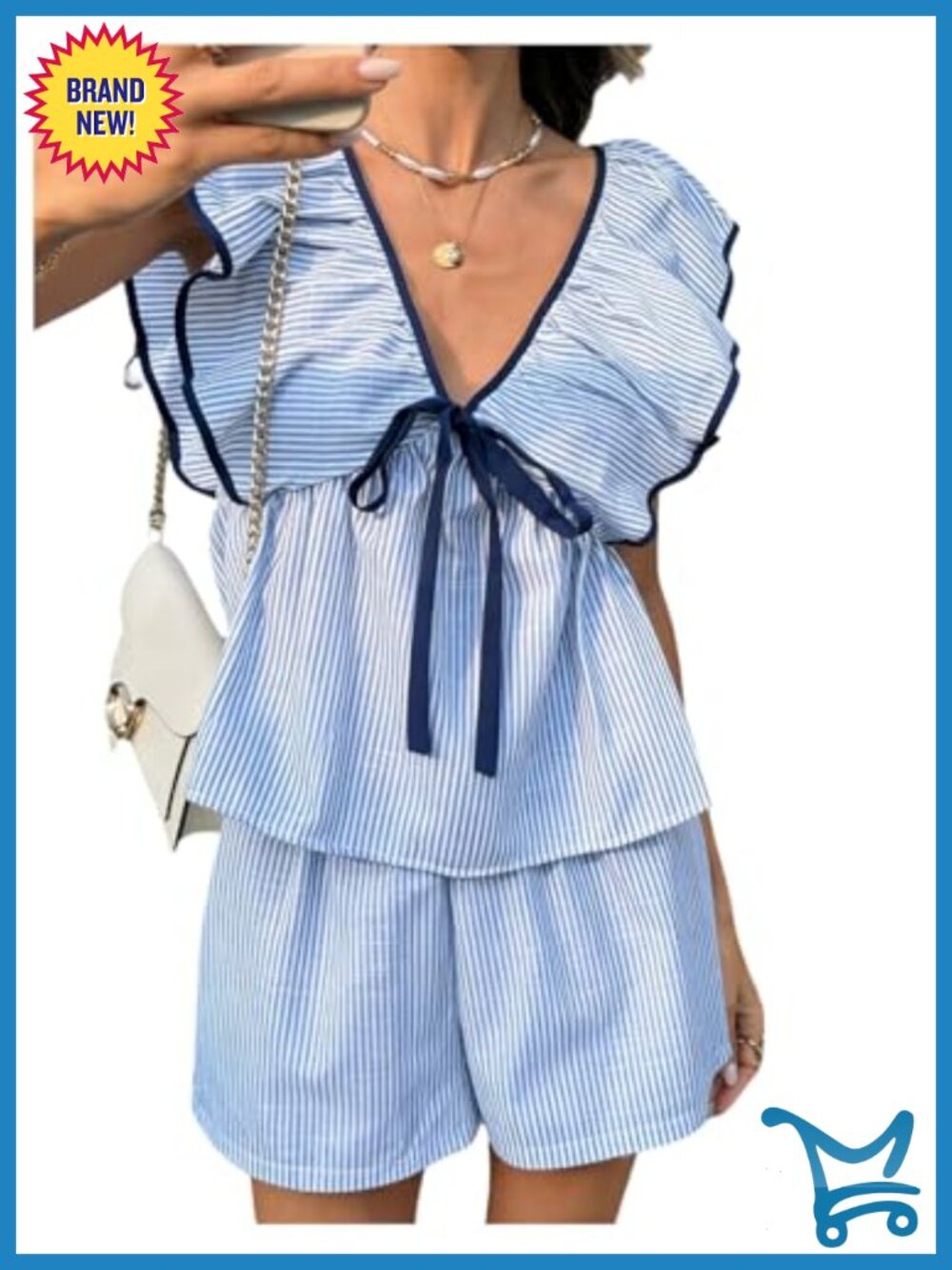 Striped 2 Piece Short Set Flutter Sleeve Top Wide Leg Shorts Lightweight